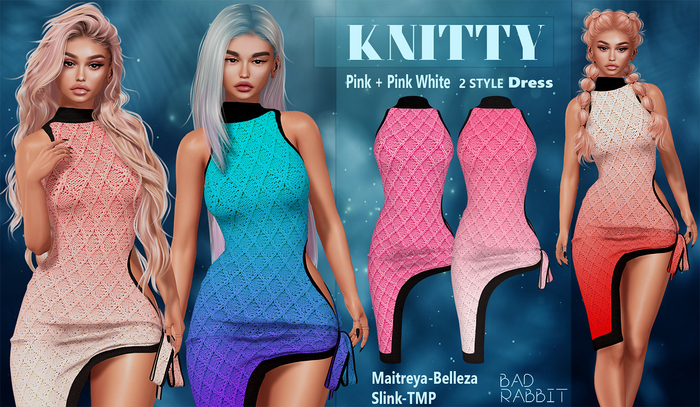 .:Bad Rabbit:. Knitty Dress Pink + Pink White
