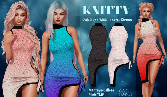 =Impulse= Knitty winter dress Dark grey+White