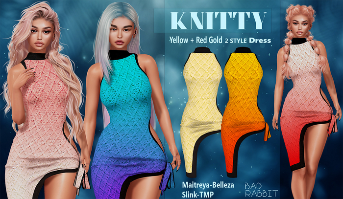 =Impulse= Knitty winter dress Yellow+Red gold