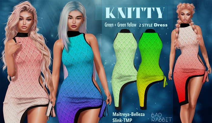 =Impulse= Knitty winter dress Green+Green yellow