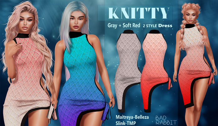 .:Bad Rabbit:. Knitty Dress Gray + Soft Red