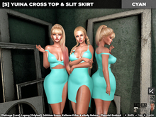 [S] Yuina Cross Top & Slit Skirt Cyan