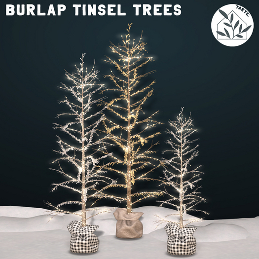 tarte. burlap tinsel trees