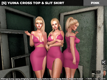 [S] Yuina Cross Top & Slit Skirt Pink