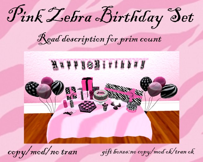 Pink Zebra Birthday Set