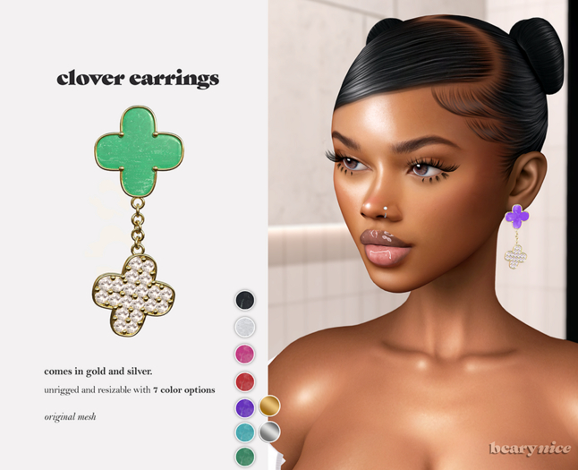 beary.// clover earrings - silver 
