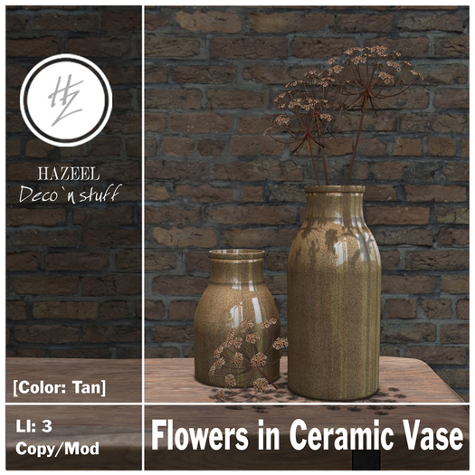.::Hazeel::. Flowers in Ceramic Vase [Tan]