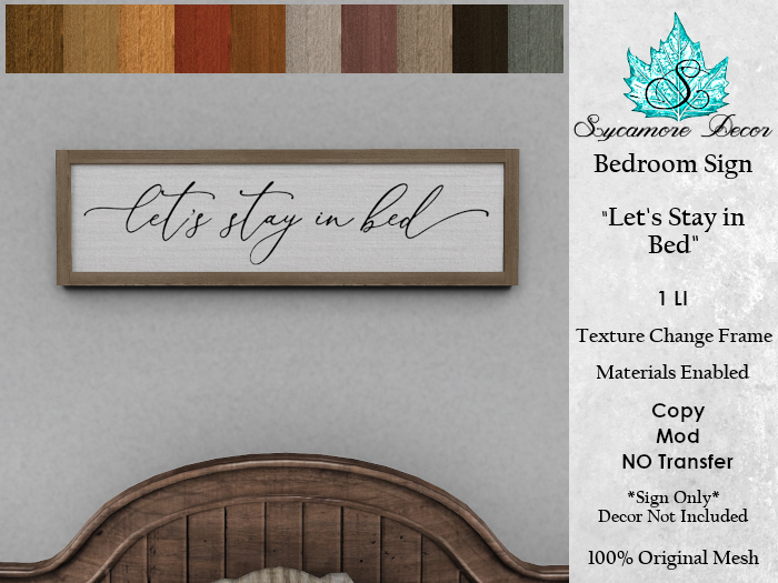{SD} Bedroom Sign "Let's Stay in Bed"