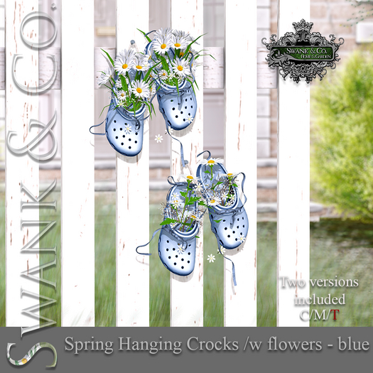 Swank & Co. Spring Hanging Crocks /w Flowers Blue 