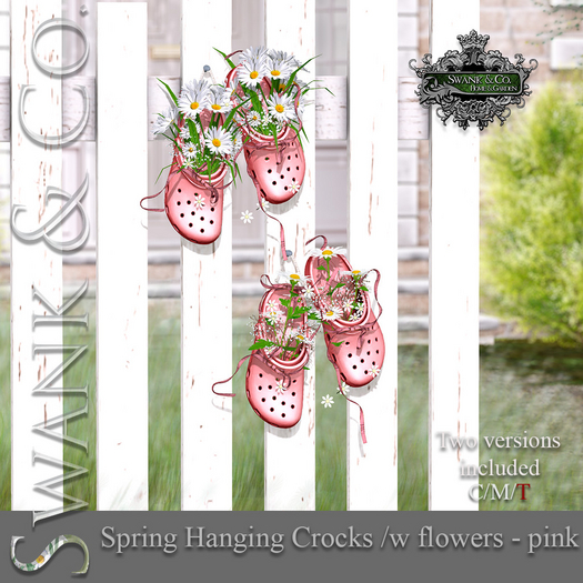 Swank & Co. Spring Hanging Crocks /w Flowers Pink 