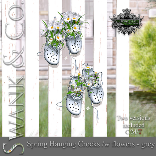 Swank & Co. Spring Hanging Crocks /w Flowers Gray 