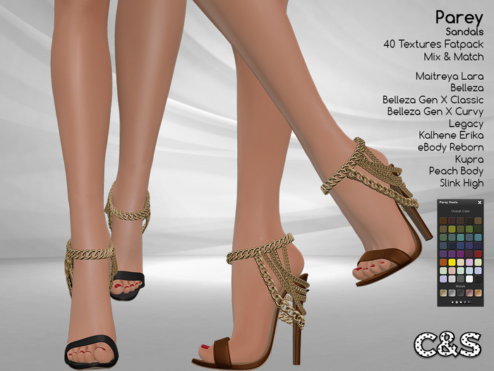 C&S Parey Sandals for Maitreya, Legacy, Belleza, eBody, Kalhene, Kupra, Slink and Peach Body. 40 Text. 5 Metals