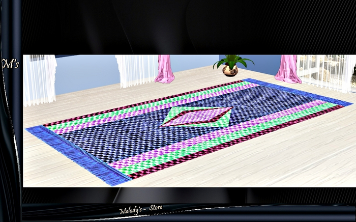 Ms - Carpet - /Rug/ - stripes...fringes -pink and blue