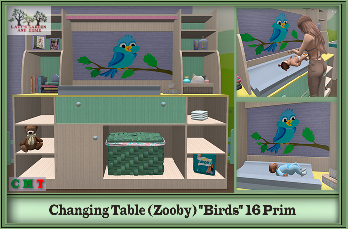 Lady's Garden - Changing Table (Zooby)"Birds"16 Prim