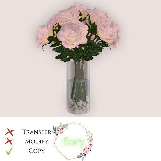flory. - Light Pink Roses in Glass Vase (boxed)