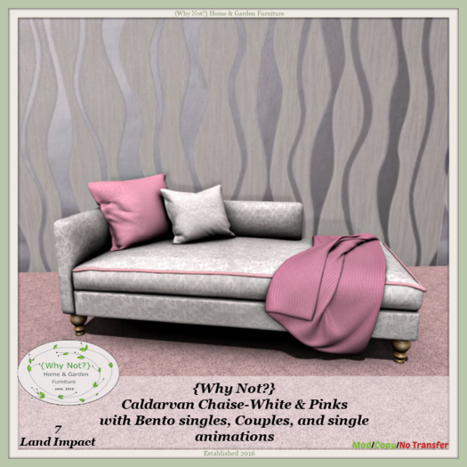 {Why Not?} Caldarvan Chaise-White & Pinks-Boxed