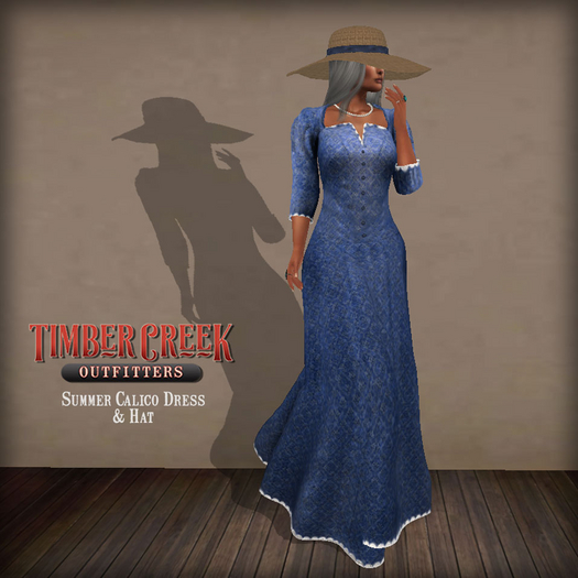 [Timber Creek] Calico Summer Dress & Hat-Blue Belle