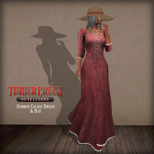 [Timber Creek] Calico Summer Dress & Hat-Red Rose