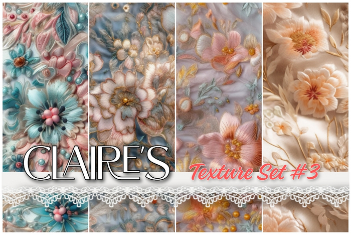 [Claire's] Texture Set #3 - Full Perm - embroidered floral silk seamless textures 