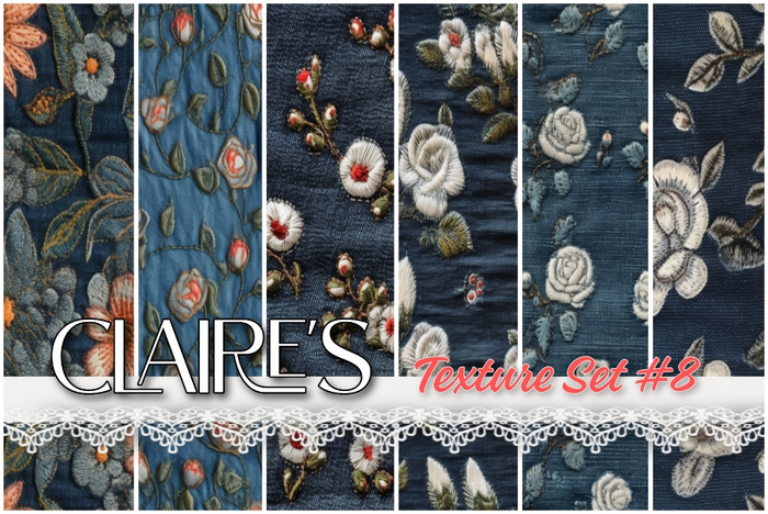[Claire's] Texture Set #8 - Full Perm - embroidered floral denim seamless textures