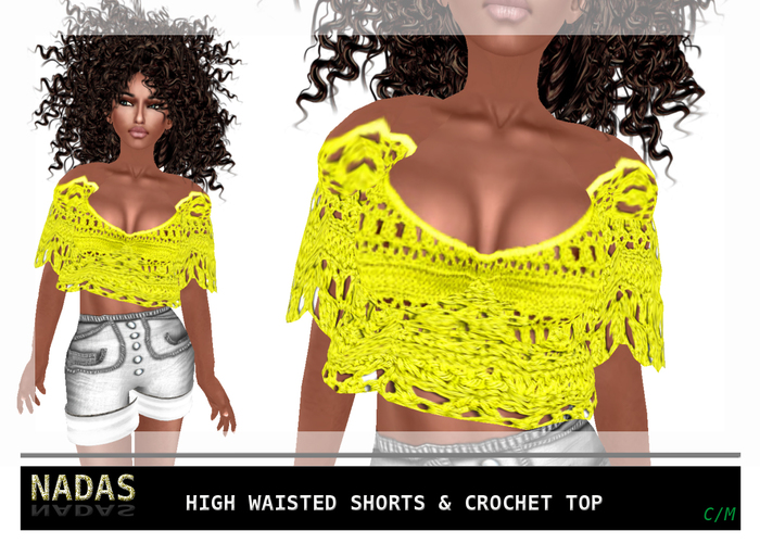 NADAS*HIGH WAIST SHORT&CROCHET TOP*YELLOW