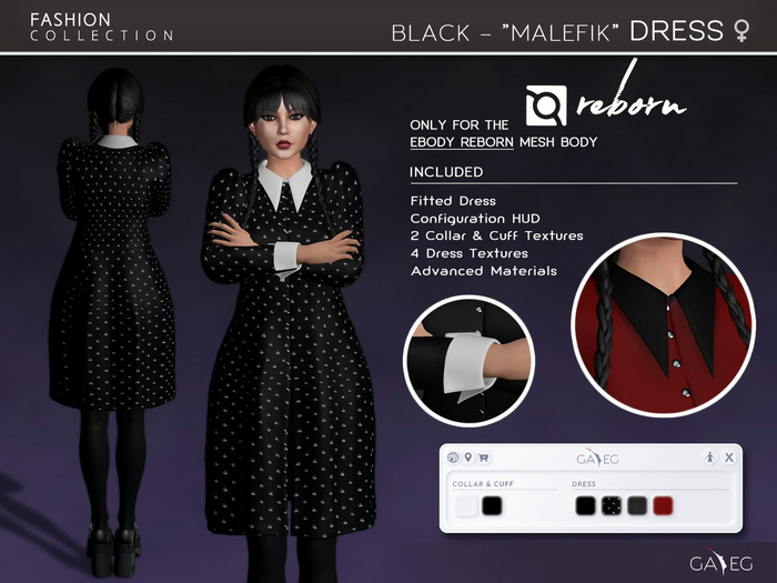 [GA.EG] Wednesday Dress [eBody] - Goth Fantasy Halloween