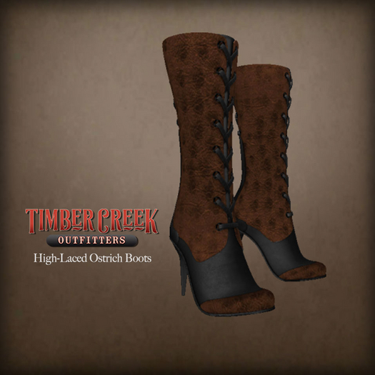 [Timber Creek] High-Laced Victorian Ostrich Boots-Black & Brown