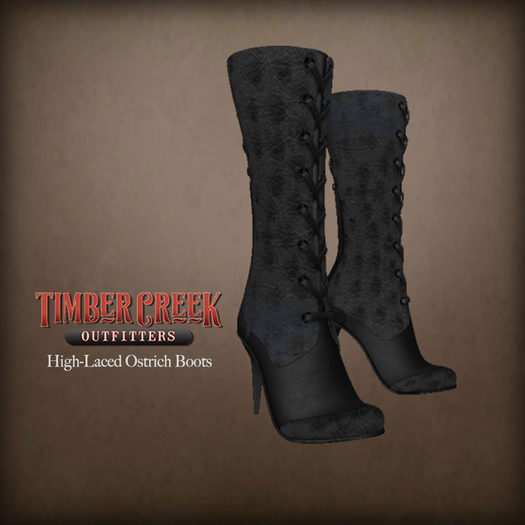 [Timber Creek] High-Laced Victorian Ostrich Boots-Black