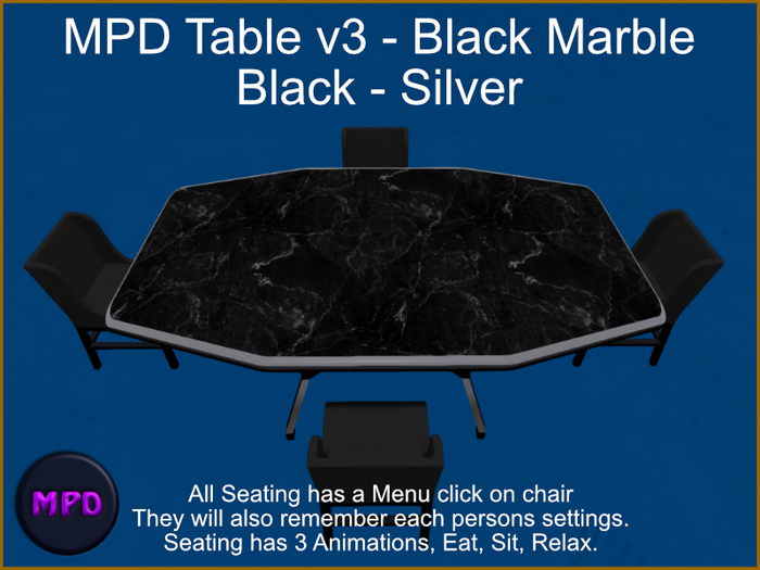 MPD Kitchen Table Set - Black Marble - Silver