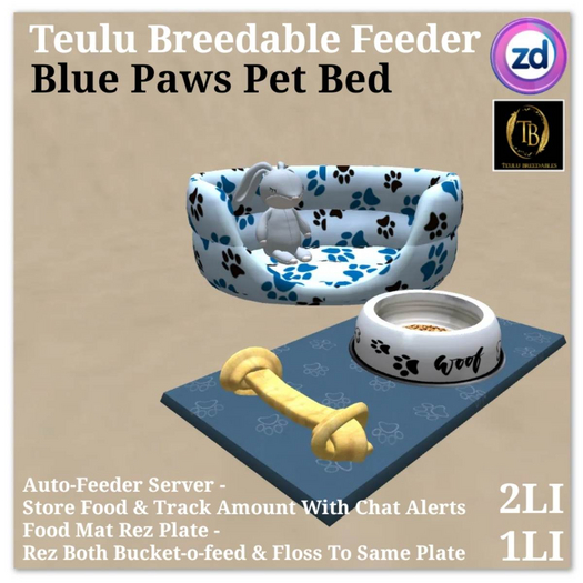 *ZD* Teulu Breedables Feeder - Blue Paws Pet Bed