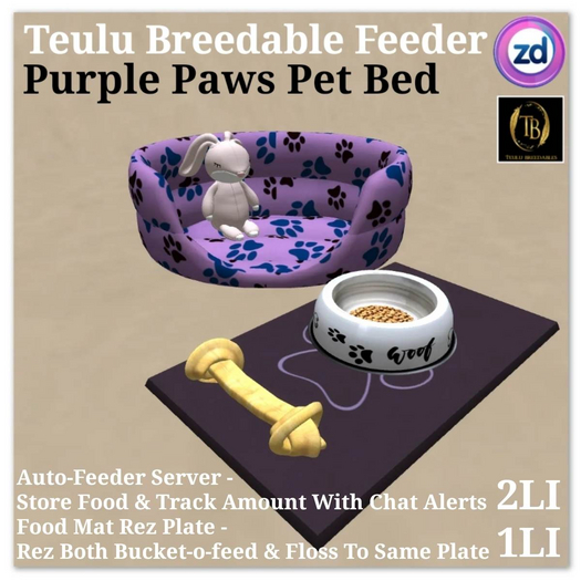 *ZD* Teulu Breedables Feeder - Purple Paws Pet Bed