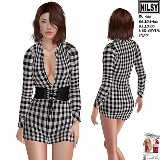 VICHY SHIRT DRESS,MESH BODY