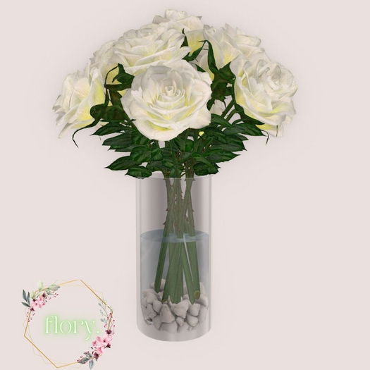 flory. - White Roses in Glass Vase