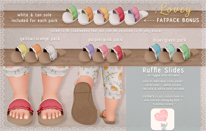 ;Lovey- Ruffle Slides - Yellow/Orange Pack