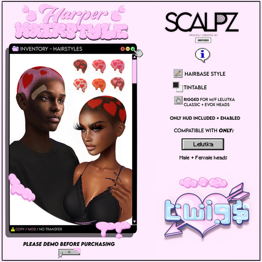 TWIG$ x SCALPZ: Harper Hairbase [FEMME] [HUD] [UNPACKER]
