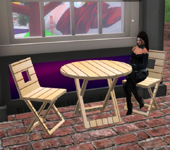 Light wood texture Prim table and 2 chairs linked with Extra table and chair