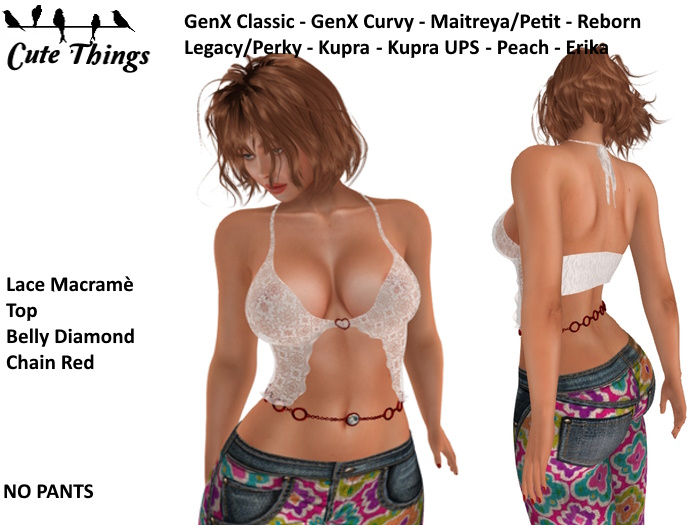 [CT] Lace Macramè Top + Belly Chain - Genx - Legacy - Maitreya - Reborn - Kupra - Peach- Erika