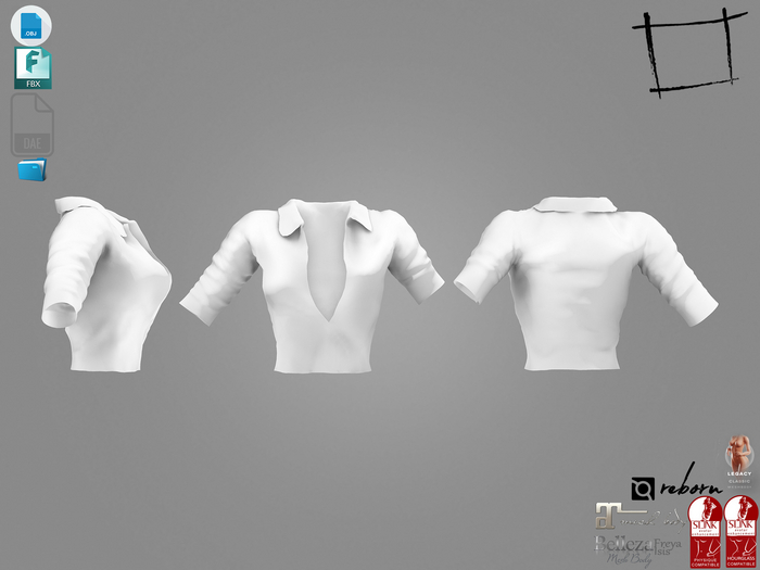 Dae Obj FBX For Pulled Up Sleeves Open Chest Tucked In Female Shirt Maitreya Slink Belleza Isis Freya Legacy EbodyReborn