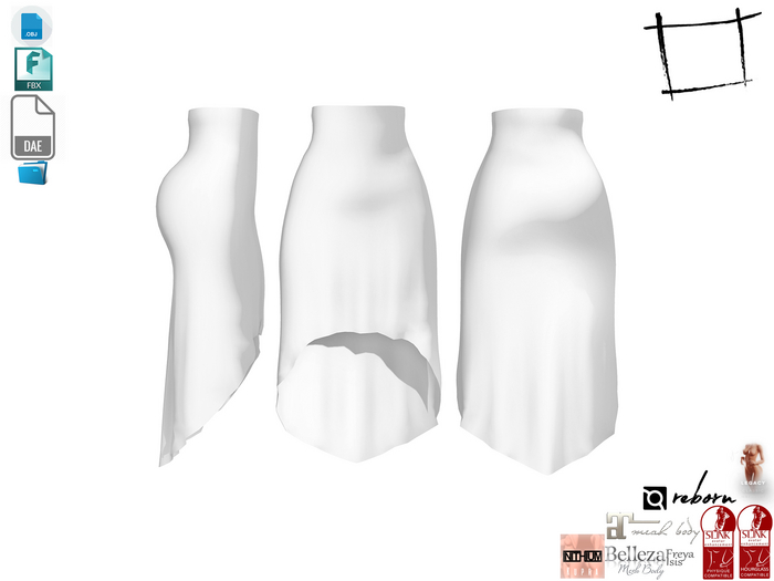 Dae Obj FBX For High Waist Drop Back Asymmetric Skirt Maitreya Slink Belleza Isis Freya Legacy Ebody Reborn