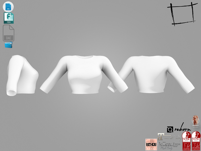 Dae Obj FBX For Long Sleeves Crop Sweater Maitreya Slink Belleza Isis Freya Legacy Ebody Reborn