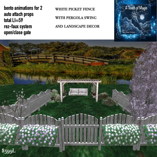 White picket fence,Pergola swing set-Box LI=59