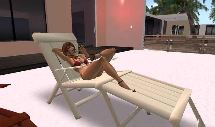 Beach Lounger White  with reading Pose  2 Prims