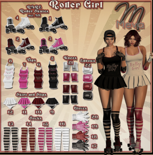 2.Meva Roller Girl Skates Red RARE