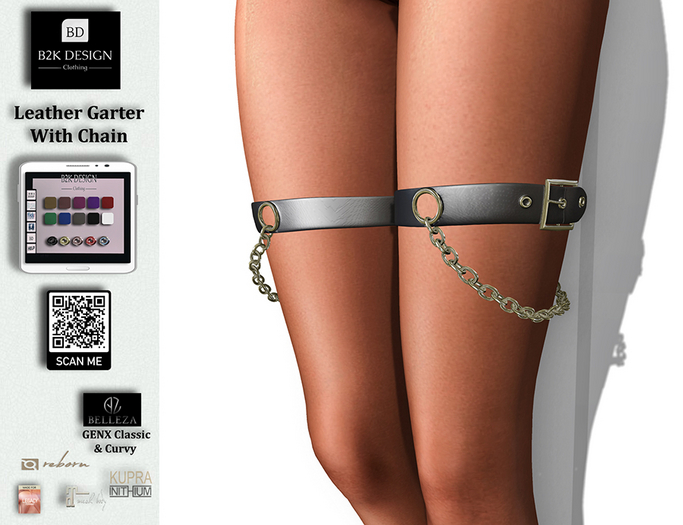 ..::B2K Design::..Leather Garter With Chain Classic -  ADD
