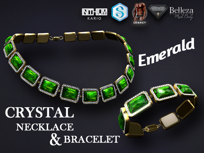 [7/11] Crystal Gem Necklace & Bracelet - EMERALD