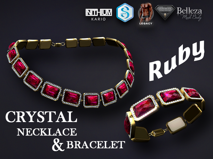 [7/11] Crystal Gem Necklace & Bracelet - RUBY