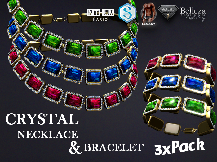 [7/11] Crystal Gem Necklace & Bracelet - 3xPack