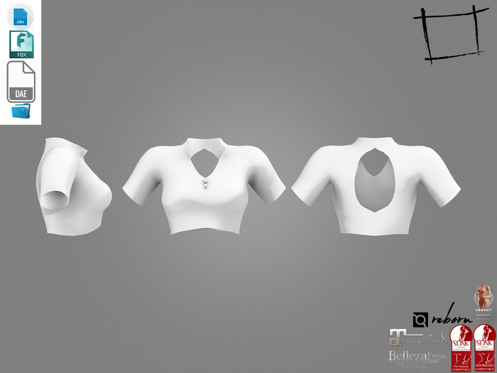 Dae Obj FBX For Short Sleeves Zip Front Standing Collar Crop Top Maitreya Slink Belleza Isis Freya Legacy Ebody Reborn
