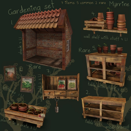5. Myrrine. Gardening set table with stuff RARE