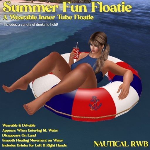 Wearable Inner tube Floatie with Drinks NAUTICAL RWB (BOXED)